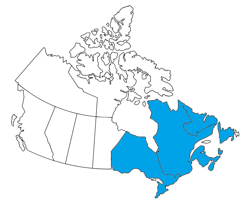 Québec, Ontario, Nouveau-Brunswick, Nouvelle Écosse, Ile de prince Édouard, Terre-Neuve et Labrador